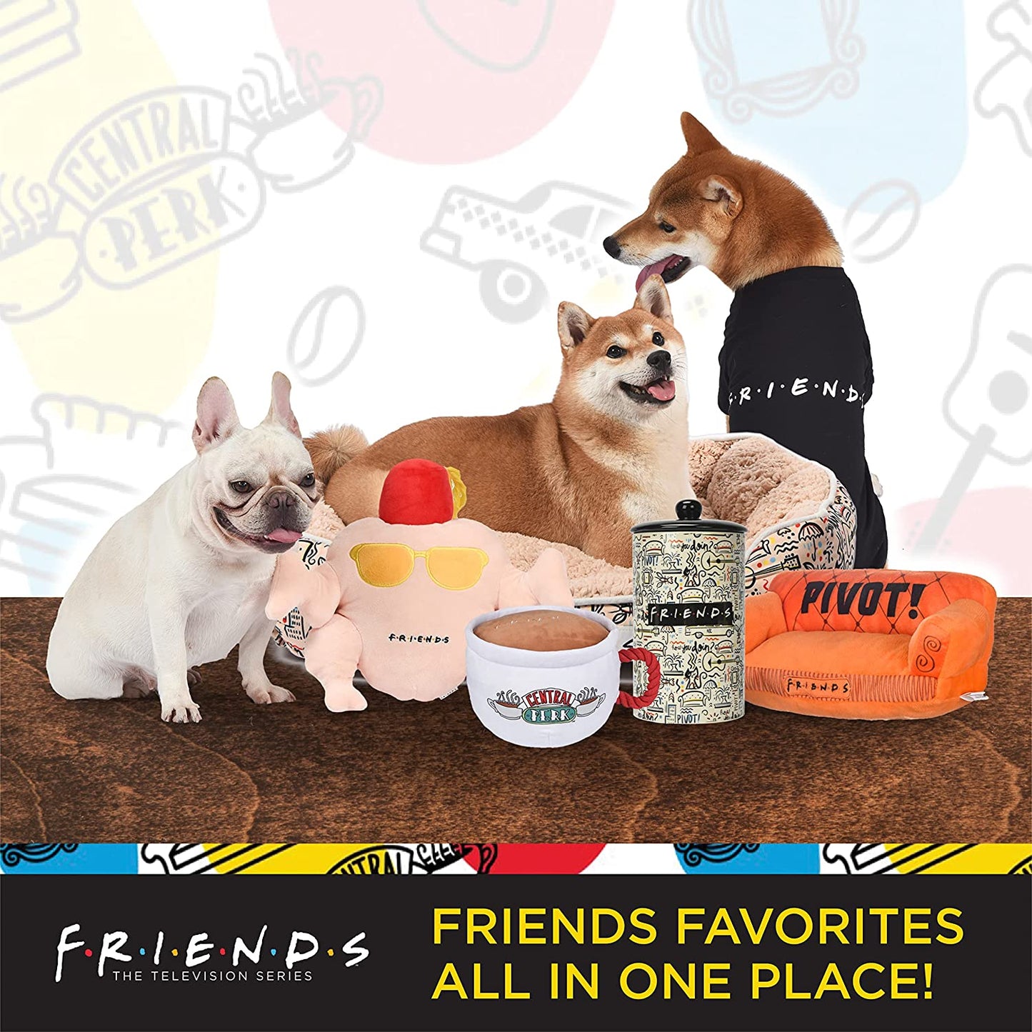 Birsppy Friends TV Show Doodle Ceramic Dog Food Bowl, 6 In, White and Black