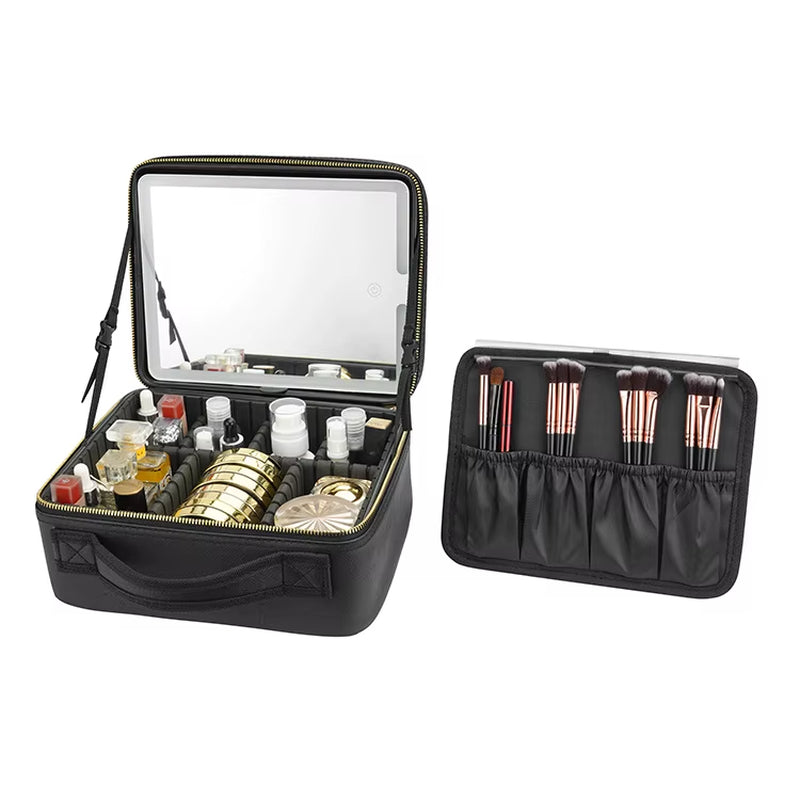 Smart LED Cosmetic Case with Mirror Travel Makeup Bag Large Capacity Female Beautician Skincare Product Makeup Case for Women