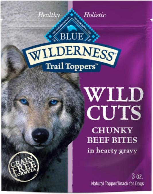 Wilderness Trail Toppers Wild Cuts Wet Dog Food, High-Protein & Grain-Free, Made with Natural Ingredients, Chunky Beef Bites in Hearty Gravy, 3-Oz. Pouches, (24 Count)