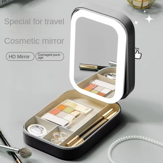 Smart LED Cosmetic Case with Mirror Travel Makeup Bag Small Cute Female Beautician Skincare Product Makeup Case for Women