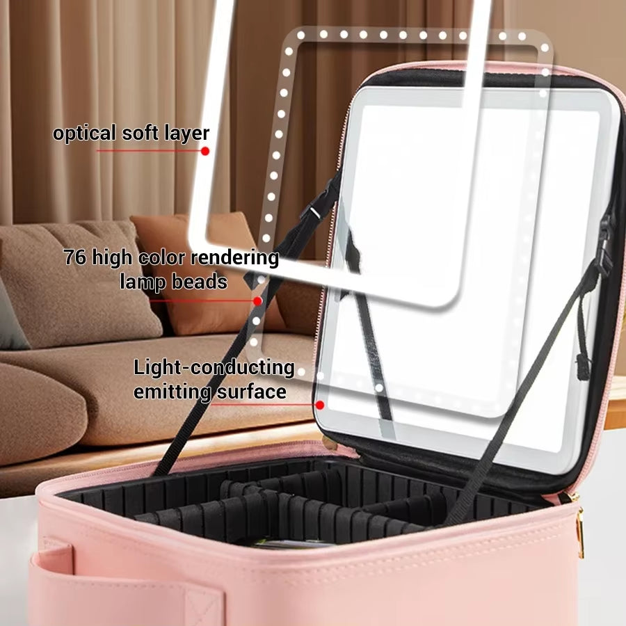 Smart LED Cosmetic Case with Mirror Travel Makeup Bag Large Capacity Female Beautician Skincare Product Makeup Case for Women