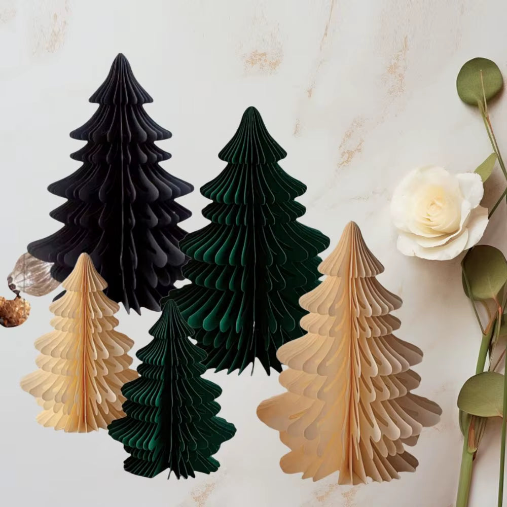 2Pcs New 20/30Cm Christmas Tree Ornament Handmade Party Favers Mini Folding Xmas Tree 3D Paper Desktop Decor Honeycomb Ball