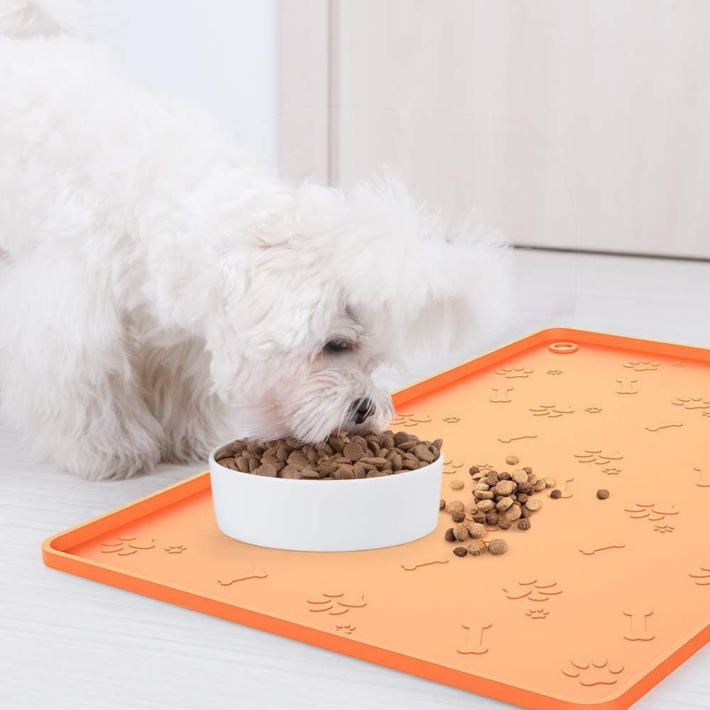 Dog Food Mat - Pet Food Mat - Nonslip Silicone Dog Bowl Mat - Washable Dog Feeding Mat for Food and Water, Waterproof Dog Food Mats for Floors [24"X16"] Teal Blue