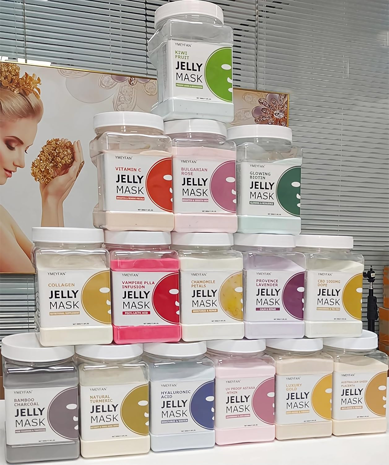 5 Jar 500G Jelly Mask Powder for Facial Professional Bundle, Beauty Spa Face Mask Skincare Product Bulk (Turmeric, Bulgarian Rose, Hyaluronic Acid, Gold, Collagen)