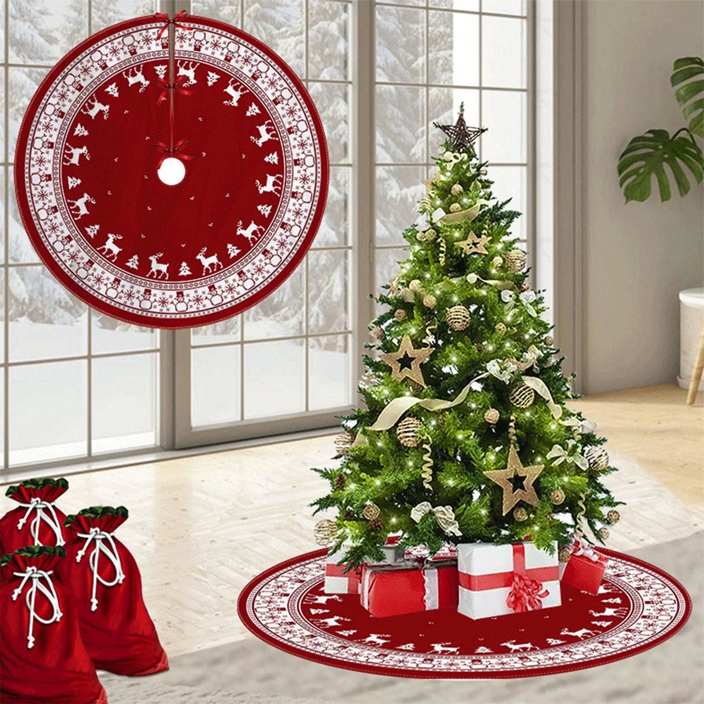 Christmas Tree Skirt - 35 Inch Extra Soft round Xmas Tree Skirt, Wrink Proof Non Slip Christmas Tree Skirts for Holiday Party Christmas Decorations