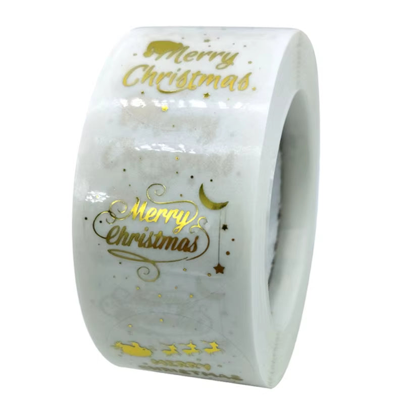 50-500Pcs Merry Christmas Stickers Gold Stamping Christmas Label for Child Gift Decor Shop Product Packaging Stickers Label