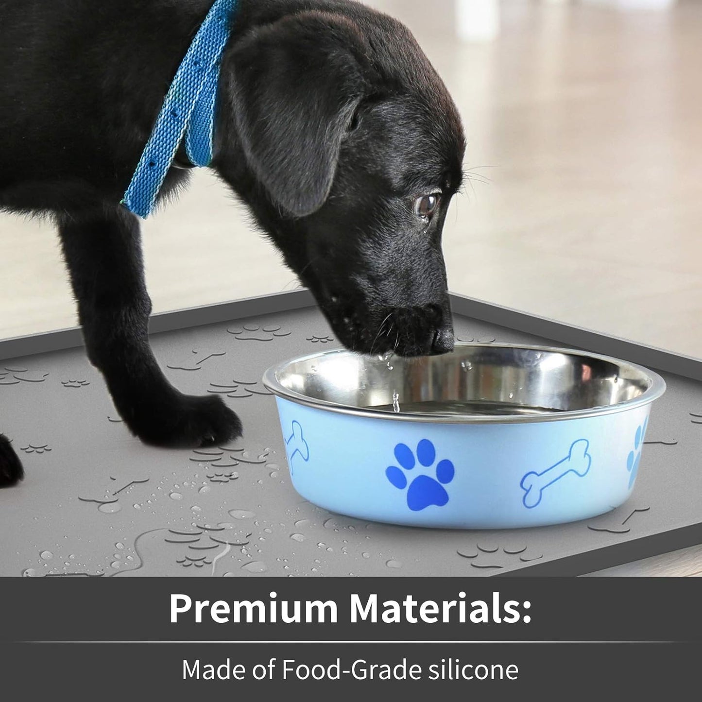 Dog Food Mat - Pet Food Mat - Nonslip Silicone Dog Bowl Mat - Washable Dog Feeding Mat for Food and Water, Waterproof Dog Food Mats for Floors [24"X16"] Teal Blue