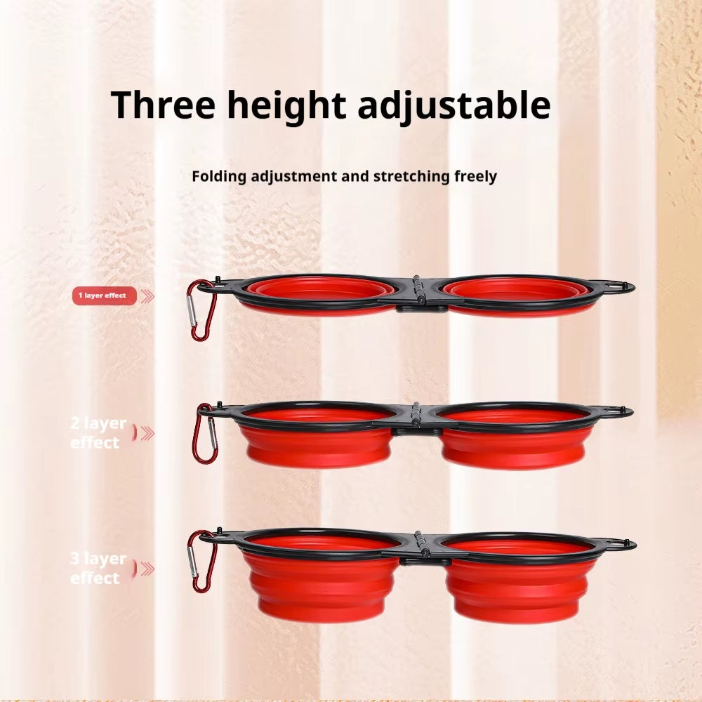 2 in 1 Collapsible Dog Travel Bowl Double Bowls Folding Food Water Bowl Portable Hangable Dog Feeder for Outdoor Dog Product