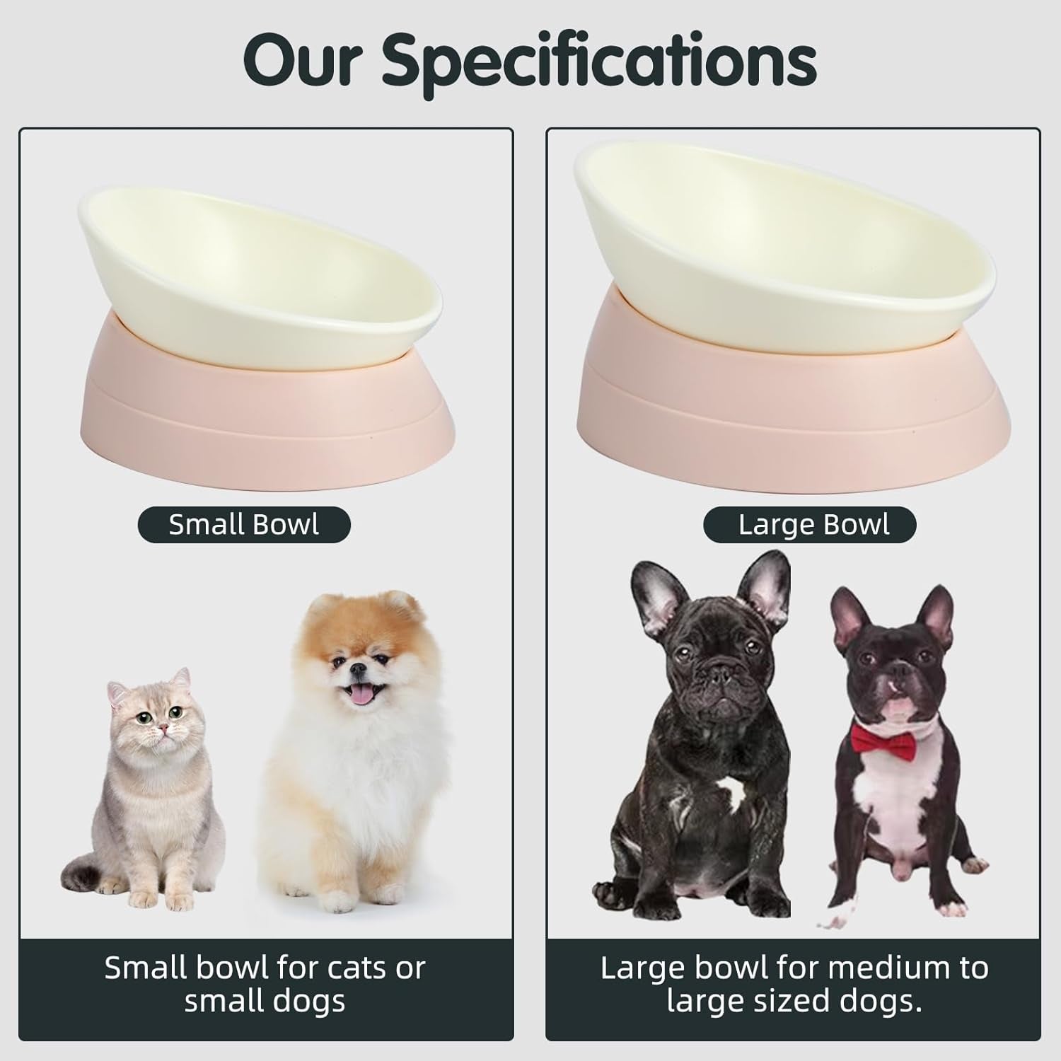 Bulldog Bowl Anti-Slip Dog Cat Dish Detachable Rubber Dog Bowl Pet Sterile Tilted Pet Feeder Slope Base (Lightpink, 2 Cup (Small/Medium Dog))
