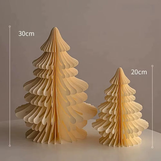 2Pcs New 20/30Cm Christmas Tree Ornament Handmade Party Favers Mini Folding Xmas Tree 3D Paper Desktop Decor Honeycomb Ball