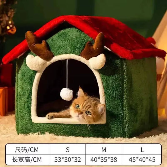 Cat Nest Dog House Christmas Pet Warm Soft Plush Multifunctional Dog Bed Thickened Closed Design Removable Cat House Pet Product