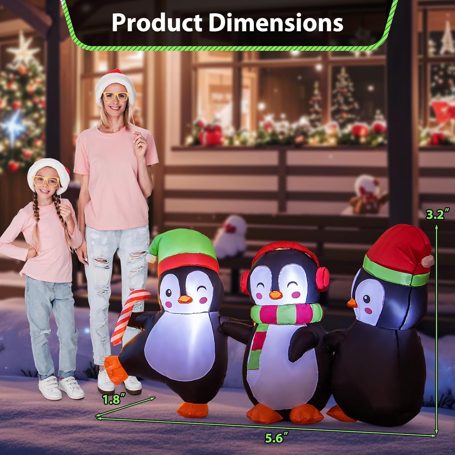 6FT Christmas Inflatables LED Lighted Xmas Inflatable Penguin Family Hand in Han