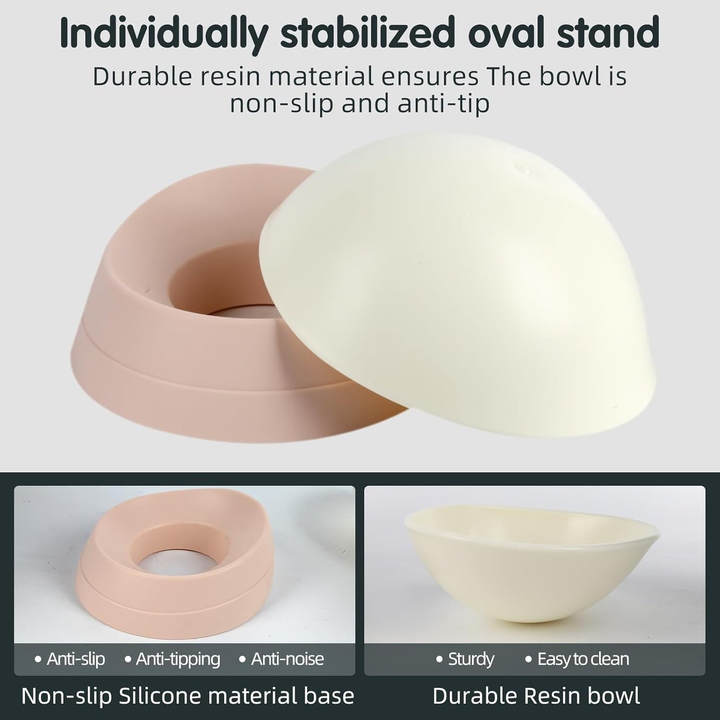 Bulldog Bowl Anti-Slip Dog Cat Dish Detachable Rubber Dog Bowl Pet Sterile Tilted Pet Feeder Slope Base (Lightpink, 2 Cup (Small/Medium Dog))