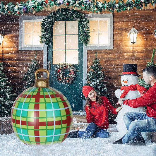Christmas Inflatable Balls Yard Decorations, 24 Inch Giant PVC Inflatable Christmas Decorated Ball Ornaments, Outdoor Large Xmas Blow Ball Decorations for outside Holiday Yard Decorations