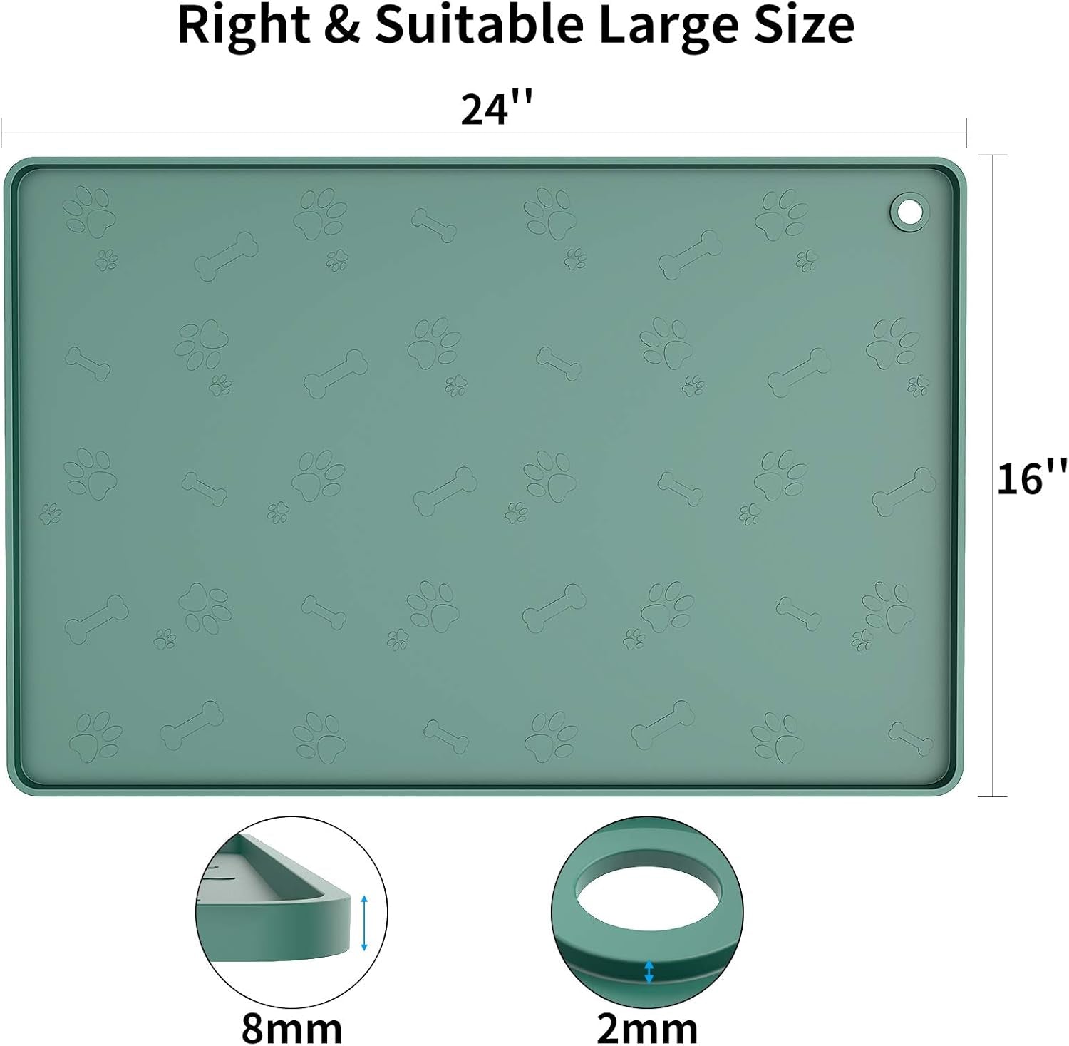 Dog Food Mat - Pet Food Mat - Nonslip Silicone Dog Bowl Mat - Washable Dog Feeding Mat for Food and Water, Waterproof Dog Food Mats for Floors [24"X16"] Teal Blue