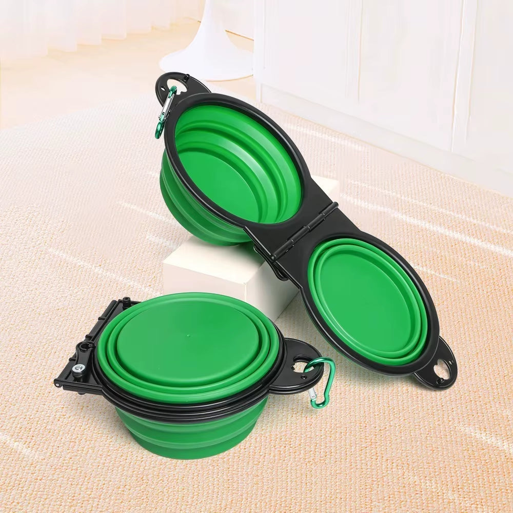 2 in 1 Collapsible Dog Travel Bowl Double Bowls Folding Food Water Bowl Portable Hangable Dog Feeder for Outdoor Dog Product