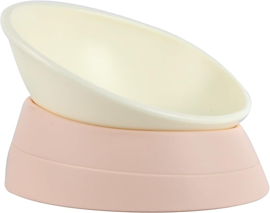 Bulldog Bowl Anti-Slip Dog Cat Dish Detachable Rubber Dog Bowl Pet Sterile Tilted Pet Feeder Slope Base (Lightpink, 2 Cup (Small/Medium Dog))