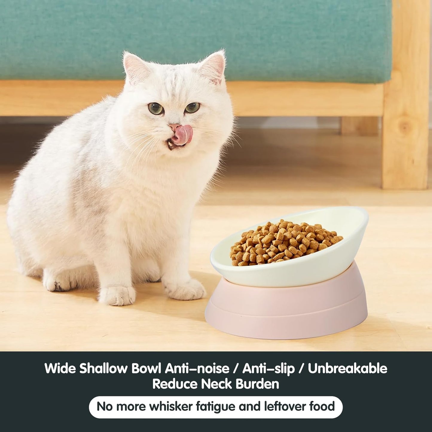 Bulldog Bowl Anti-Slip Dog Cat Dish Detachable Rubber Dog Bowl Pet Sterile Tilted Pet Feeder Slope Base (Lightpink, 2 Cup (Small/Medium Dog))