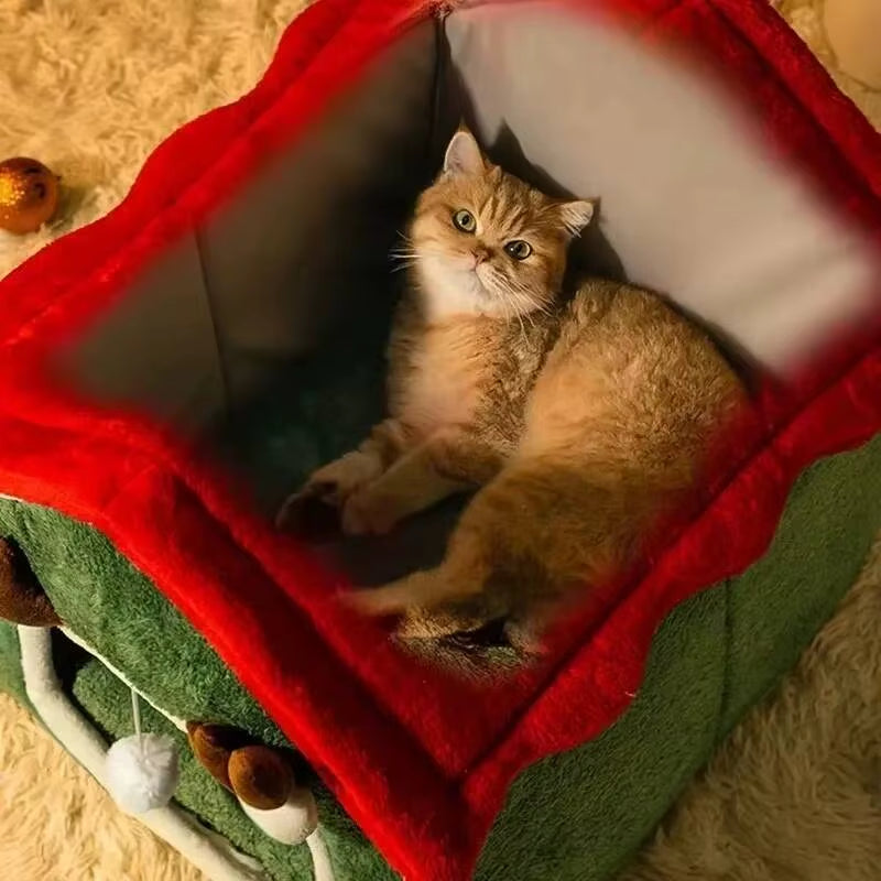 Cat Nest Dog House Christmas Pet Warm Soft Plush Multifunctional Dog Bed Thickened Closed Design Removable Cat House Pet Product