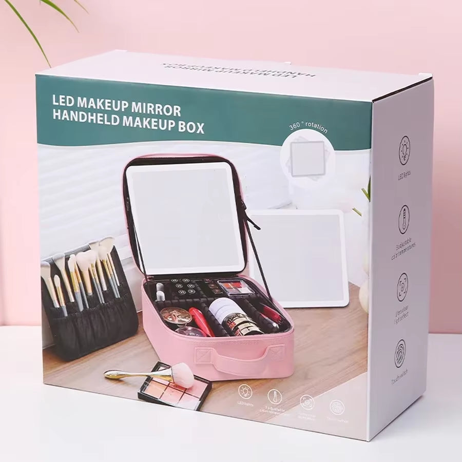 Smart LED Cosmetic Case with Mirror Travel Makeup Bag Large Capacity Female Beautician Skincare Product Makeup Case for Women