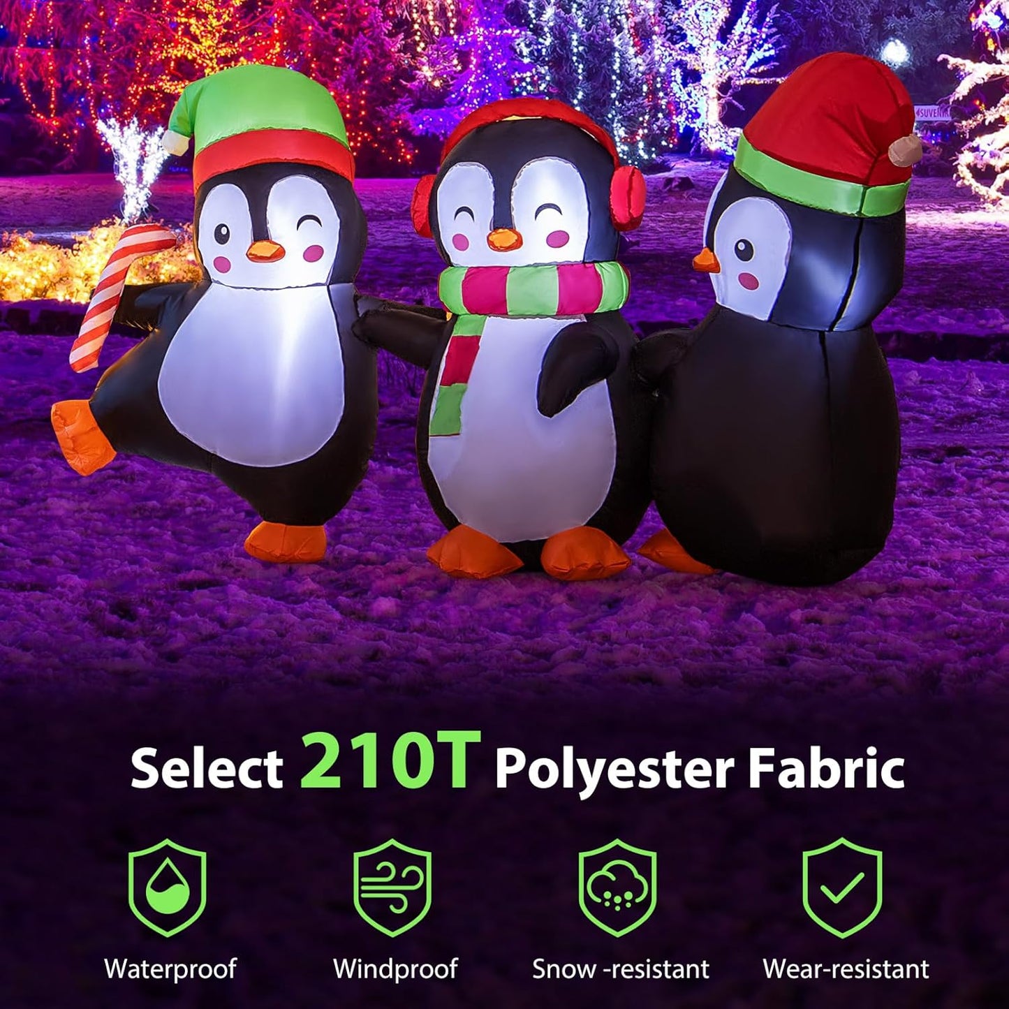6FT Christmas Inflatables LED Lighted Xmas Inflatable Penguin Family Hand in Han