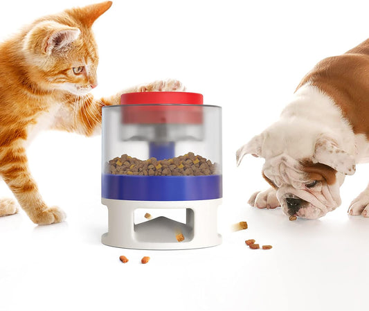 Dog Puzzle Toys,With Button Automatic Cat Feeders as Well as Automatic Food Dispenser for Pet Training,Cat and Dog Slow Feeder for Portion Control and Fast Eaters-Blue