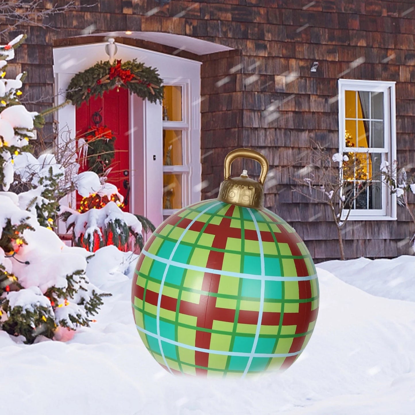 Christmas Inflatable Balls Yard Decorations, 24 Inch Giant PVC Inflatable Christmas Decorated Ball Ornaments, Outdoor Large Xmas Blow Ball Decorations for outside Holiday Yard Decorations