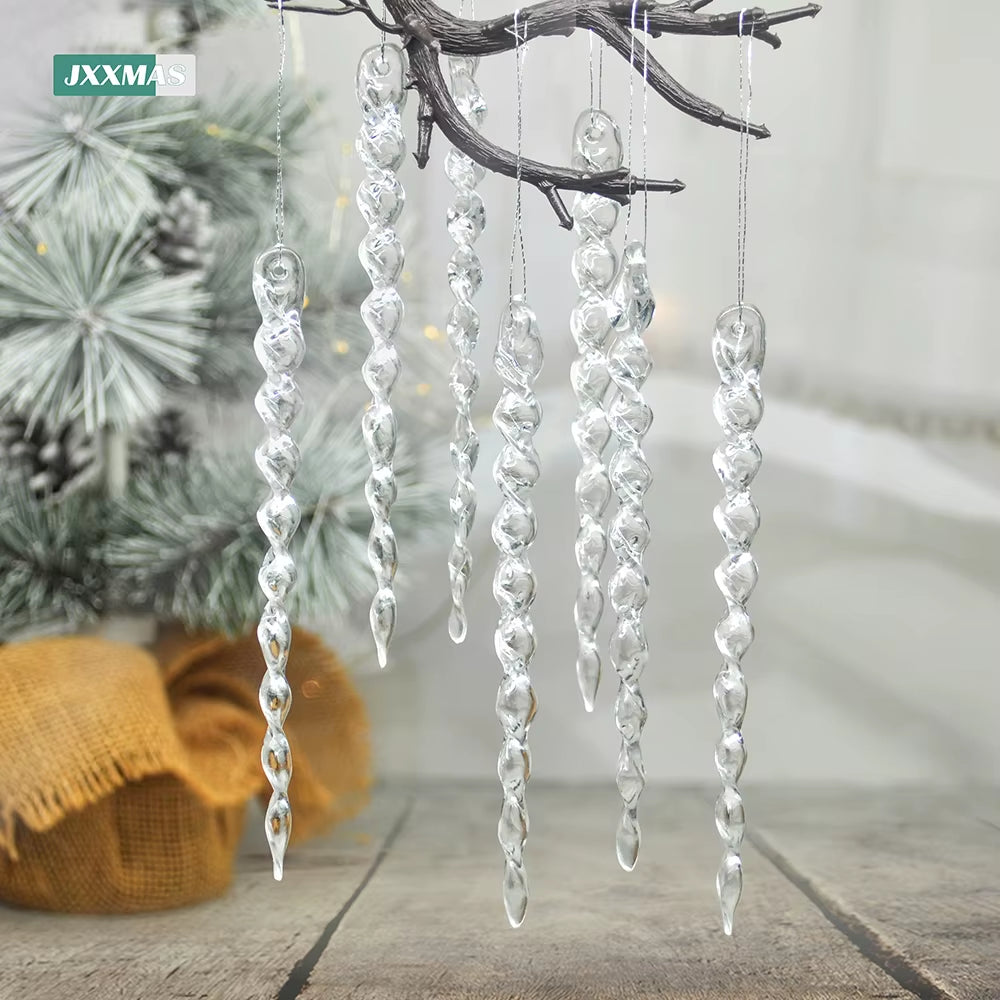 12PCS Christmas Simulation Ice Xmas Tree Pendant New Product Fake Icicle Winter Party Christmas New Year Decoration Navidad 13Cm