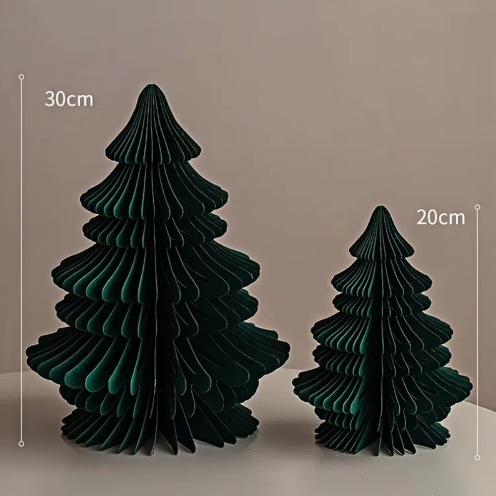 2Pcs New 20/30Cm Christmas Tree Ornament Handmade 3D Paper Mini Folding Xmas Tree Party Favers Desktop Decor Honeycomb Ball
