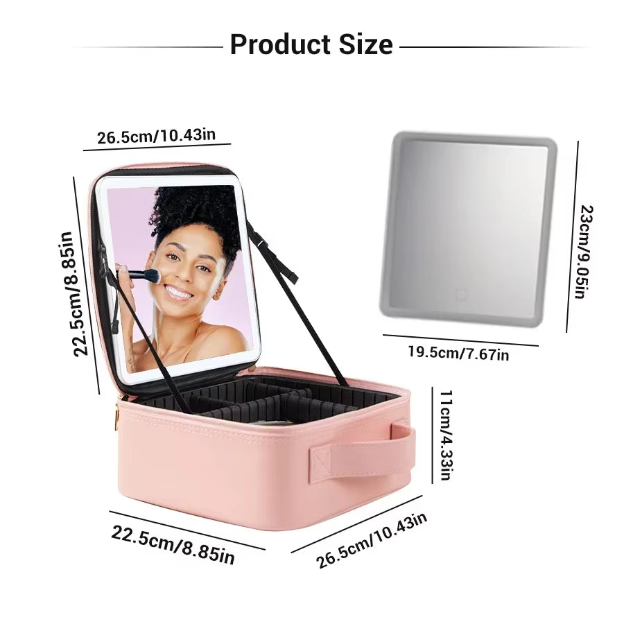 Smart LED Cosmetic Case with Mirror Travel Makeup Bag Large Capacity Female Beautician Skincare Product Makeup Case for Women