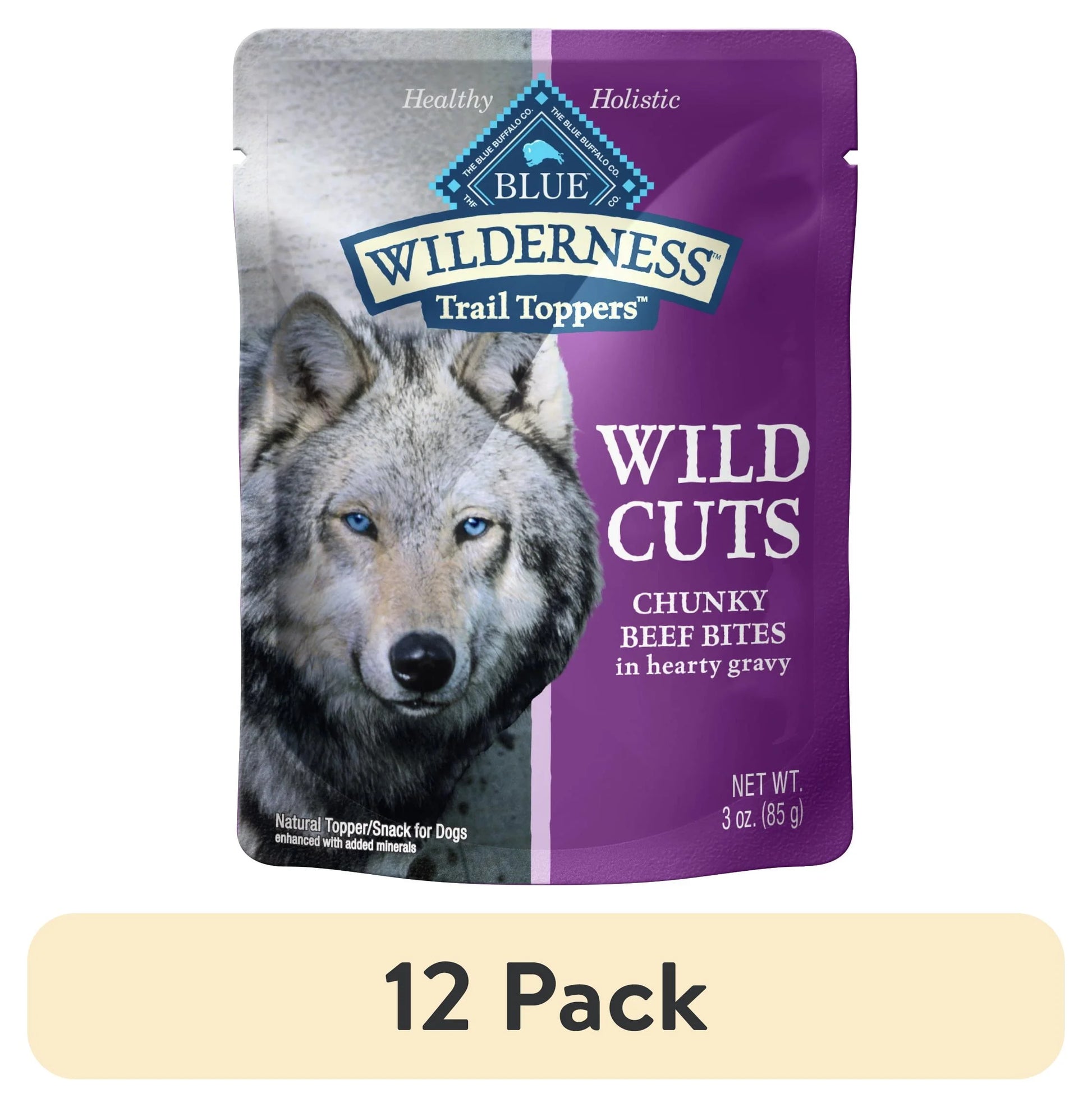 (12 Pack)  Wilderness Trail Toppers Wet Dog Food, Chunky Beef Bites in Hearty Gravy