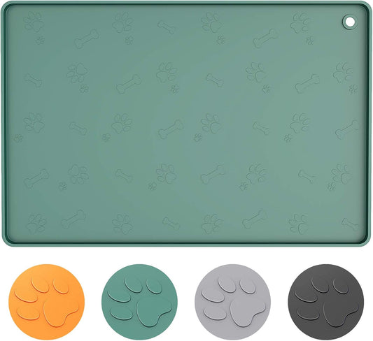 Dog Food Mat - Pet Food Mat - Nonslip Silicone Dog Bowl Mat - Washable Dog Feeding Mat for Food and Water, Waterproof Dog Food Mats for Floors [24"X16"] Teal Blue