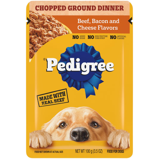 PEDIGREE CHOPPED GROUND DINNER Adult Soft Wet Dog Food, Beef, Bacon & Cheese