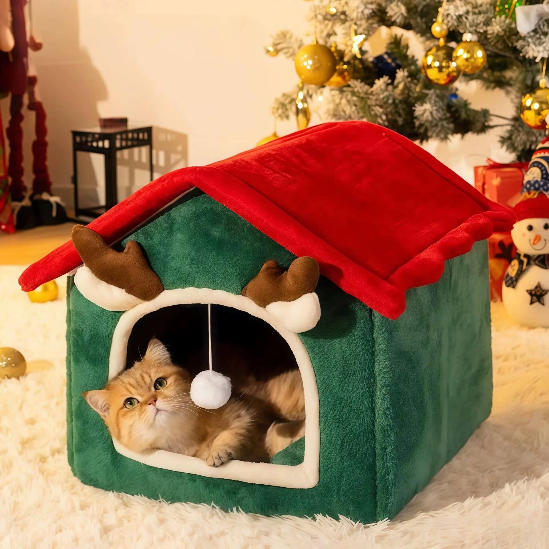 Cat Nest Dog House Christmas Pet Warm Soft Plush Multifunctional Dog Bed Thickened Closed Design Removable Cat House Pet Product