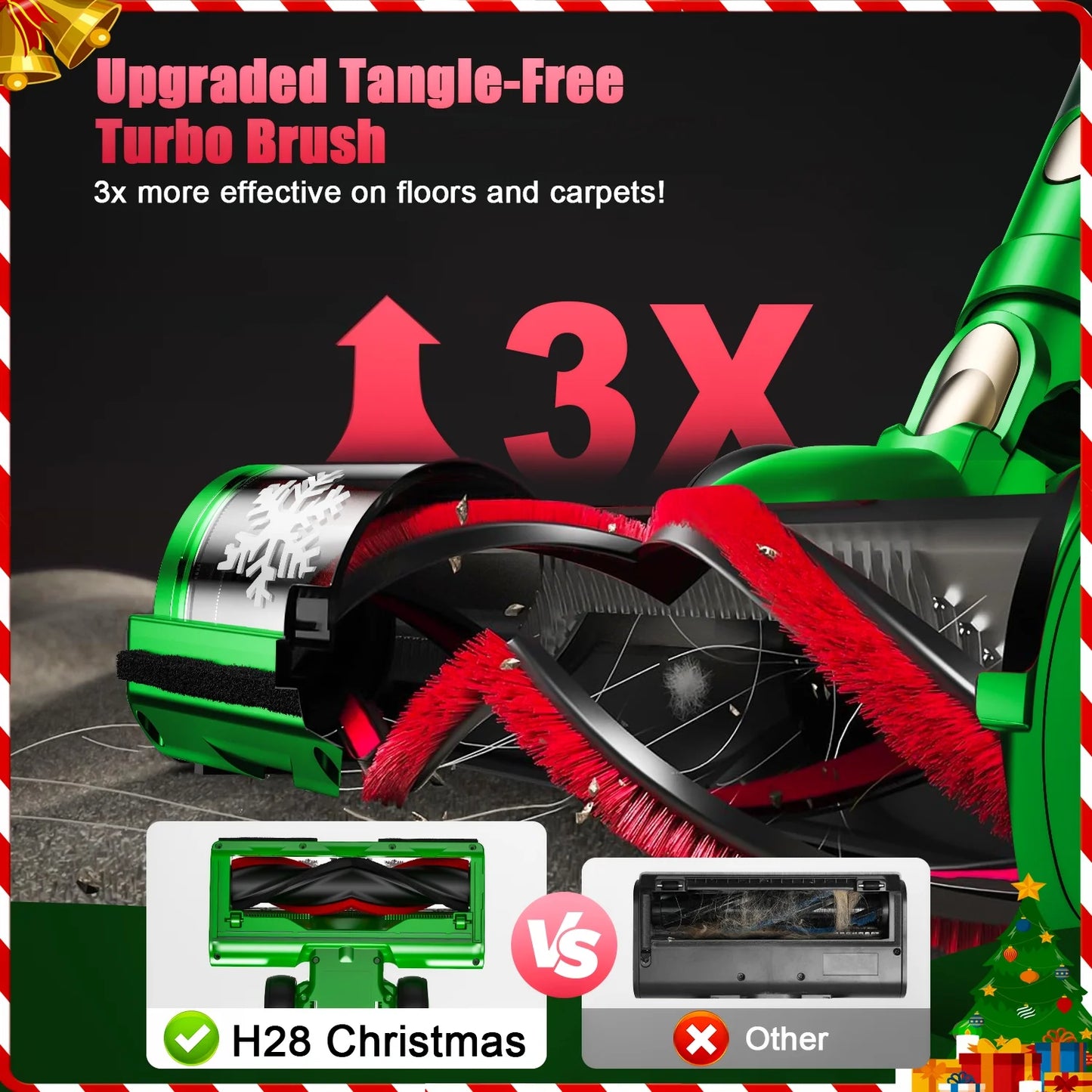 Cordless Vacuum Cleaner 46Kpa/500W/55Mins(Christmas Limited Edition), Self-Standing Lightweight Rechargeable Stick Vacuum Cleaners for Home, for Family & Pet Owners