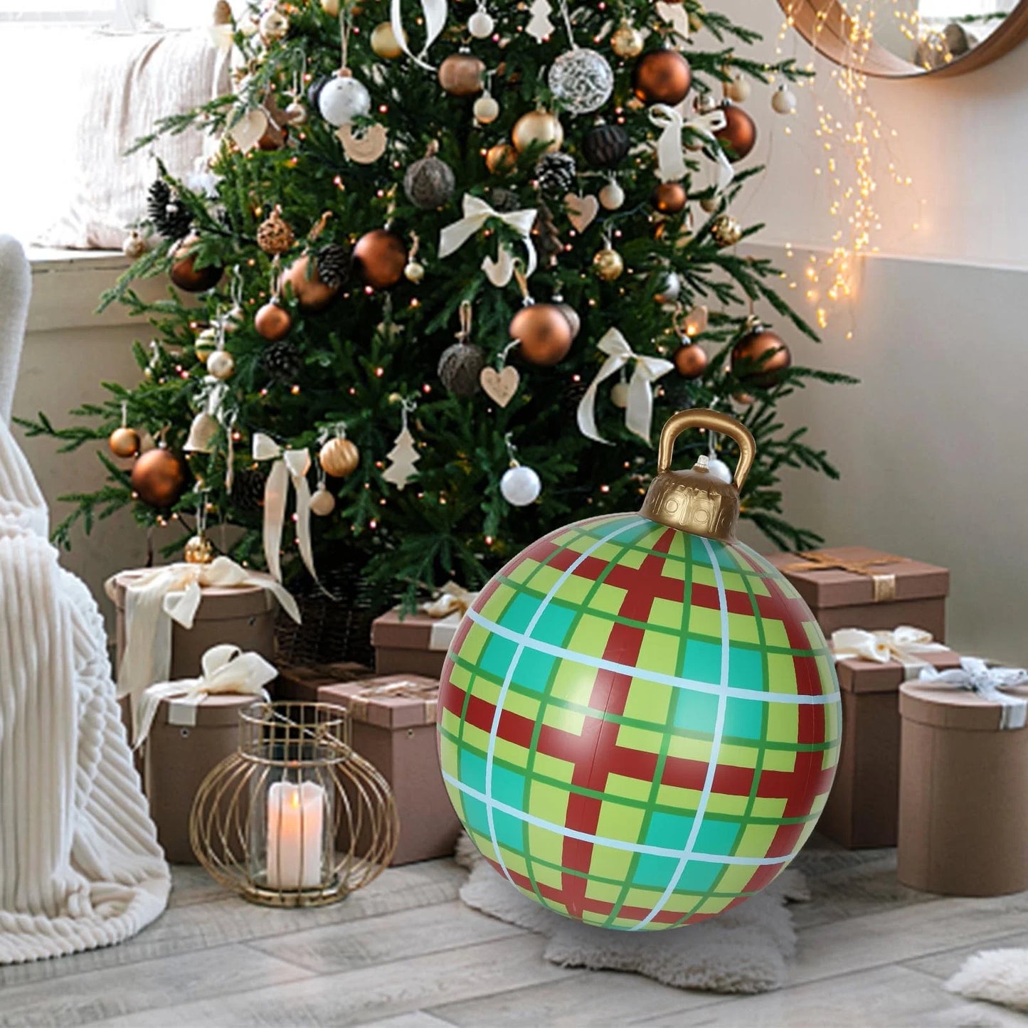 Christmas Inflatable Balls Yard Decorations, 24 Inch Giant PVC Inflatable Christmas Decorated Ball Ornaments, Outdoor Large Xmas Blow Ball Decorations for outside Holiday Yard Decorations