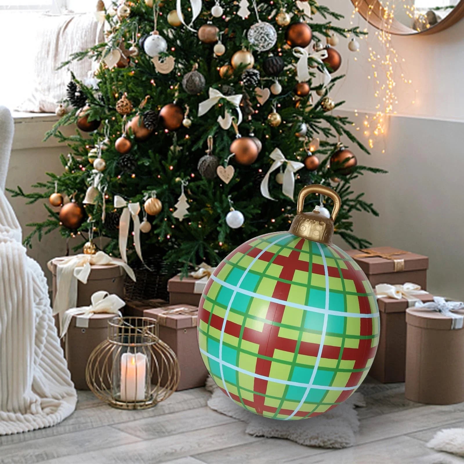 Christmas Inflatable Balls Yard Decorations, 24 Inch Giant PVC Inflatable Christmas Decorated Ball Ornaments, Outdoor Large Xmas Blow Ball Decorations for outside Holiday Yard Decorations