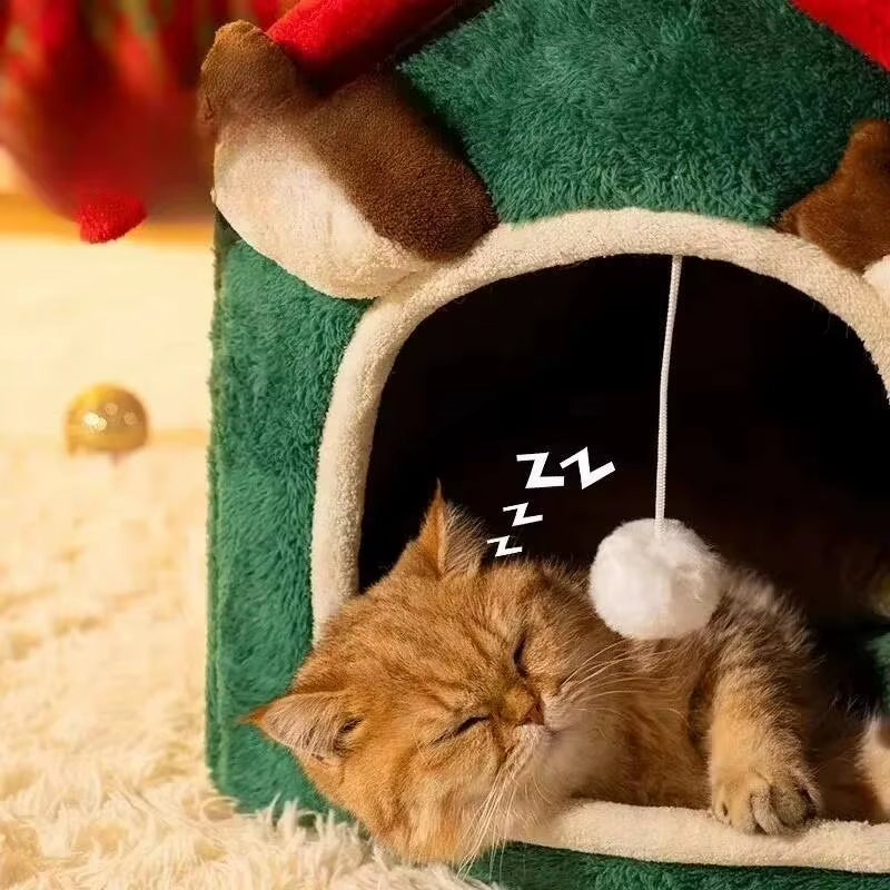 Cat Nest Dog House Christmas Pet Warm Soft Plush Multifunctional Dog Bed Thickened Closed Design Removable Cat House Pet Product