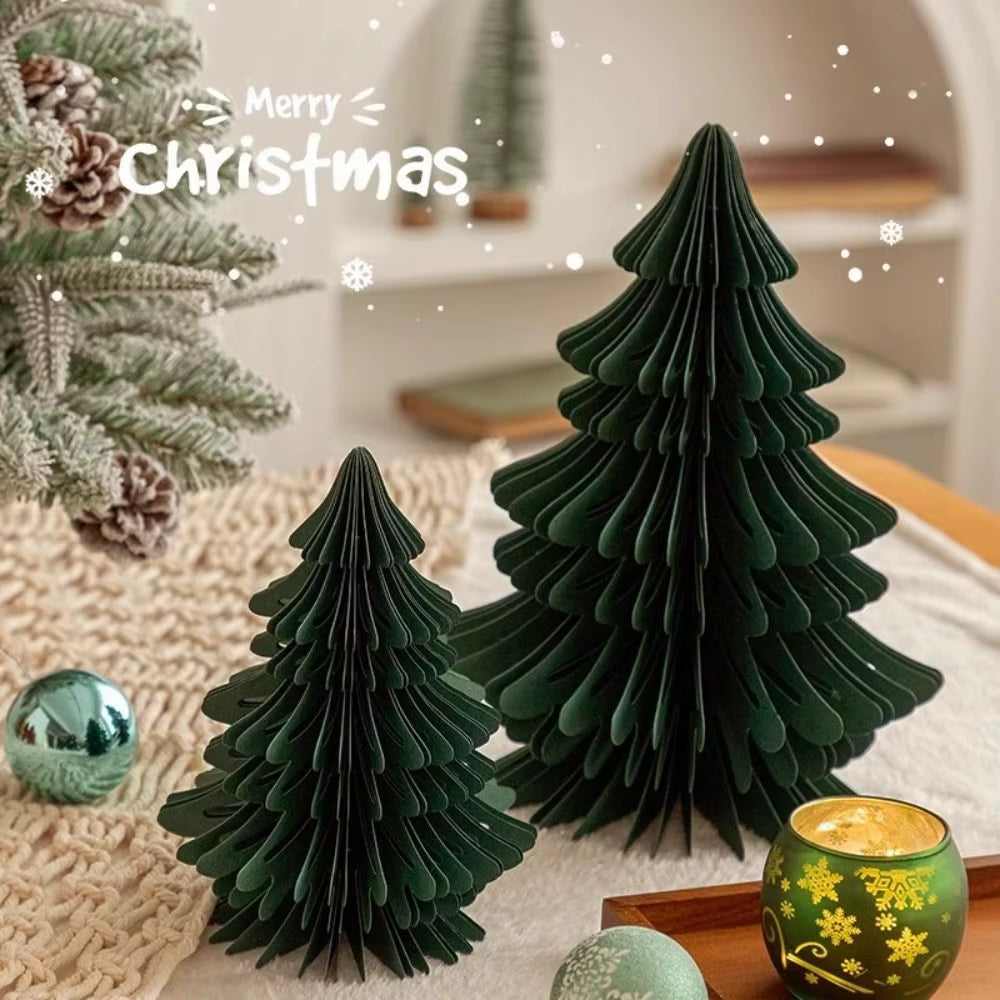 2Pcs New 20/30Cm Christmas Tree Ornament Handmade 3D Paper Mini Folding Xmas Tree Party Favers Desktop Decor Honeycomb Ball