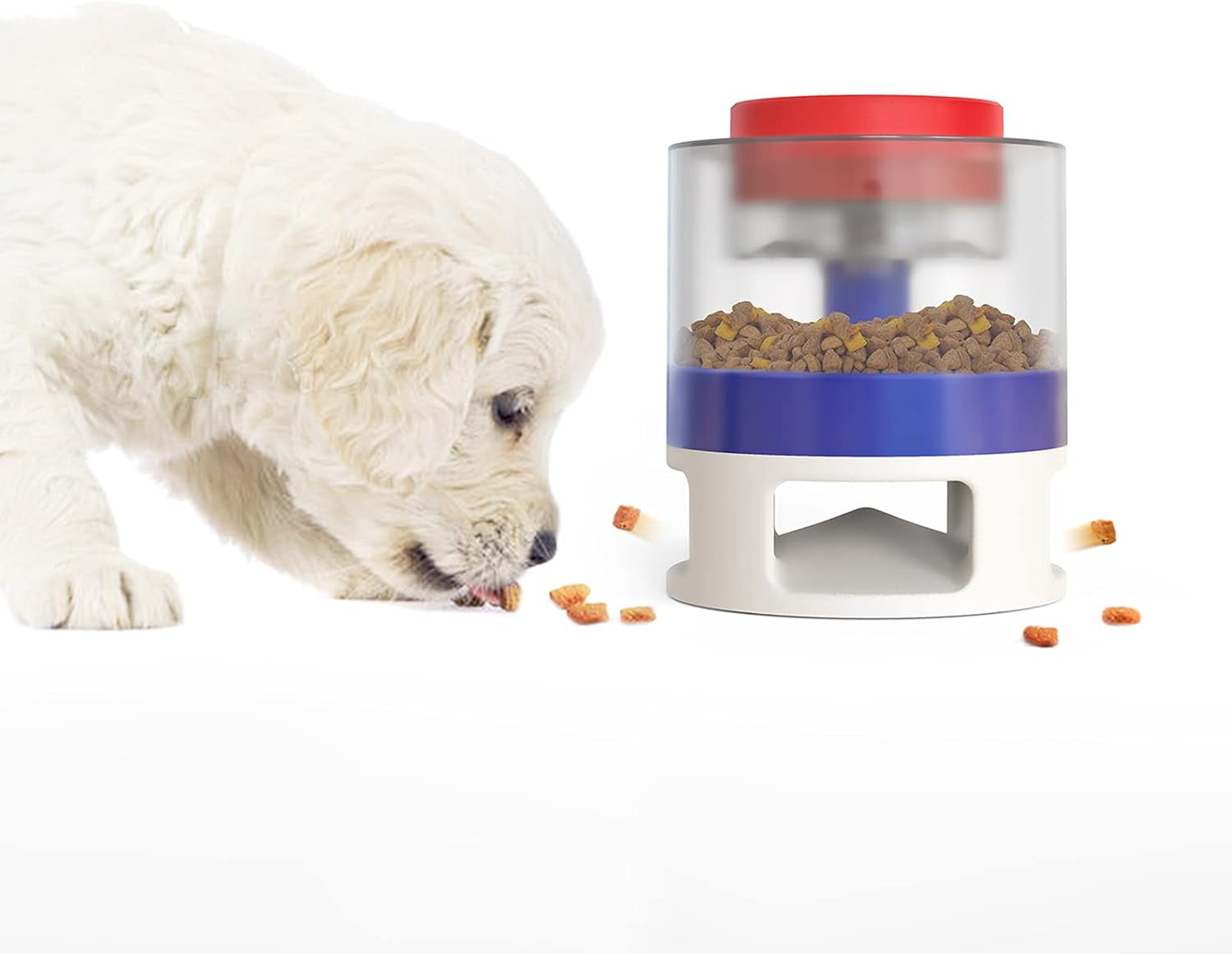 Dog Puzzle Toys,With Button Automatic Cat Feeders as Well as Automatic Food Dispenser for Pet Training,Cat and Dog Slow Feeder for Portion Control and Fast Eaters-Blue