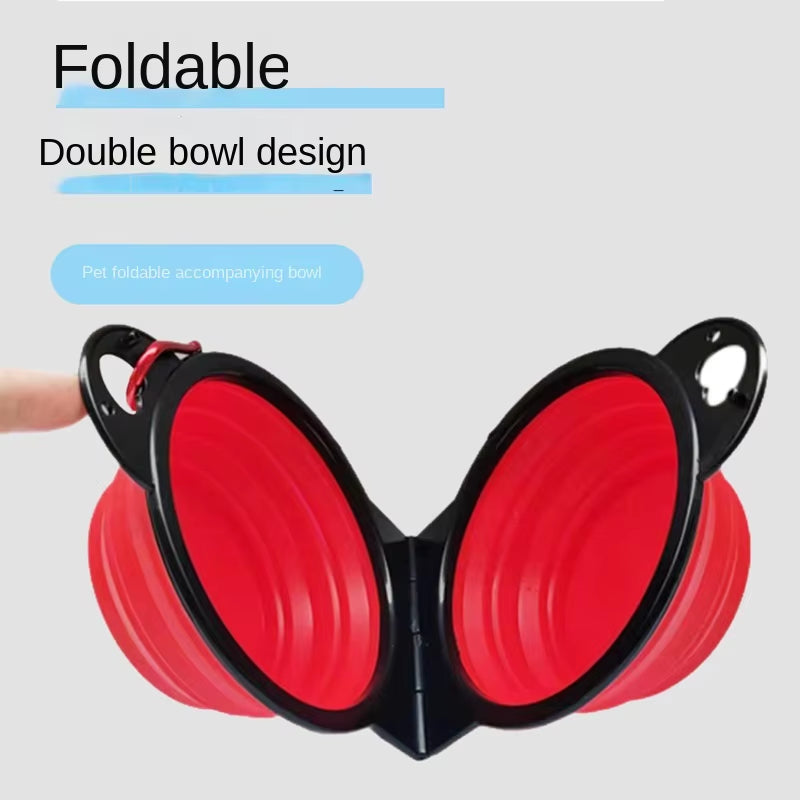 2 in 1 Collapsible Dog Travel Bowl Double Bowls Folding Food Water Bowl Portable Hangable Dog Feeder for Outdoor Dog Product
