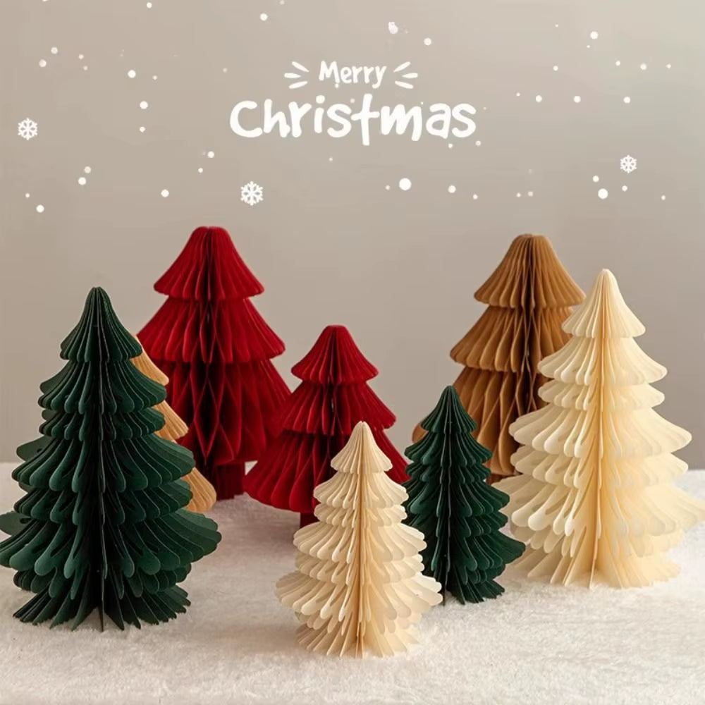 2Pcs New 20/30Cm Christmas Tree Ornament Handmade 3D Paper Mini Folding Xmas Tree Party Favers Desktop Decor Honeycomb Ball