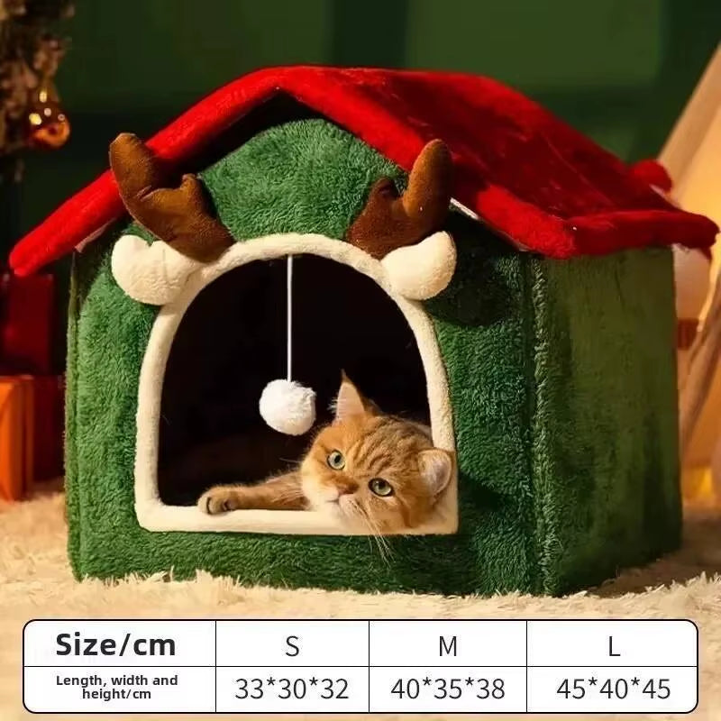 Cat Nest Dog House Christmas Pet Warm Soft Plush Multifunctional Dog Bed Thickened Closed Design Removable Cat House Pet Product
