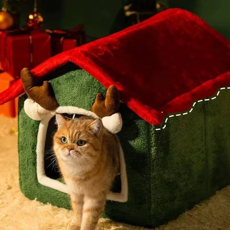 Cat Nest Dog House Christmas Pet Warm Soft Plush Multifunctional Dog Bed Thickened Closed Design Removable Cat House Pet Product