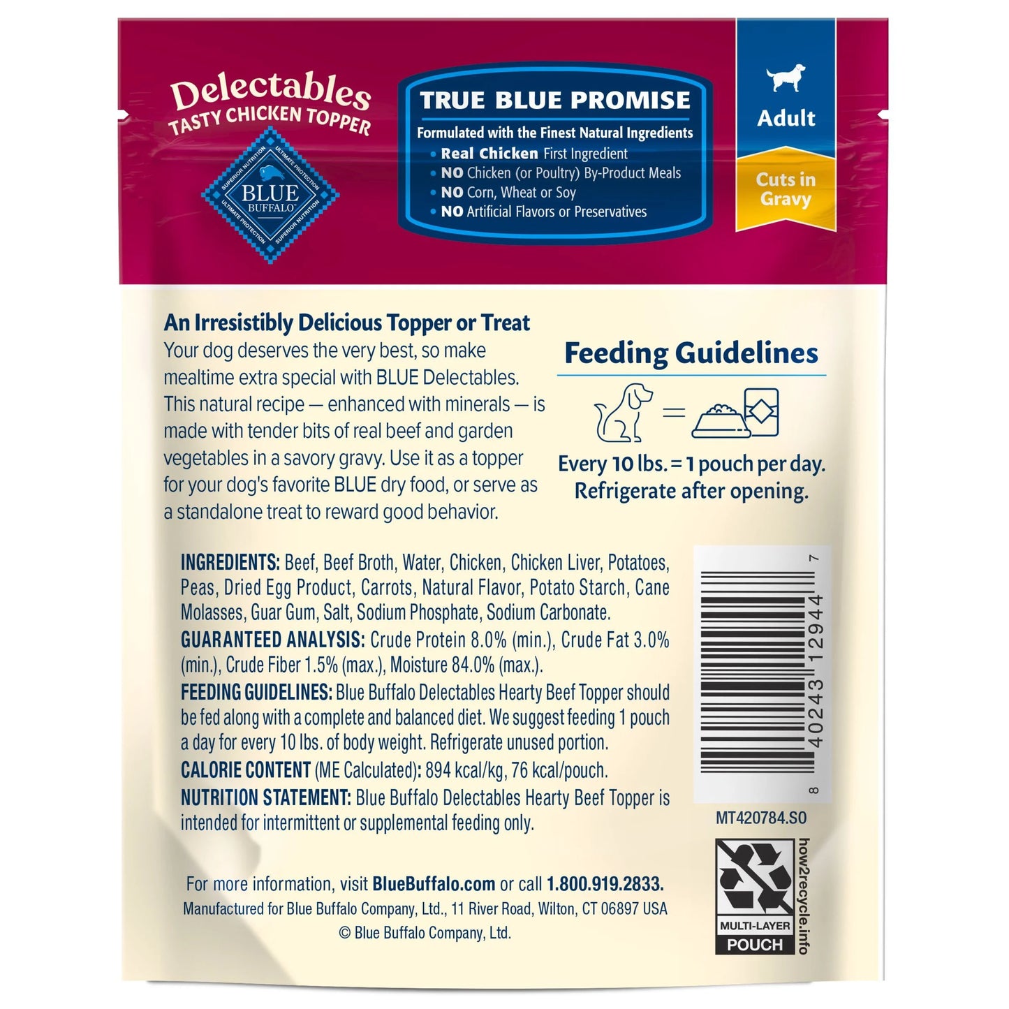 Delectables Natural Wet Dog Food Toppers, Hearty Beef, 3-Oz Pouch