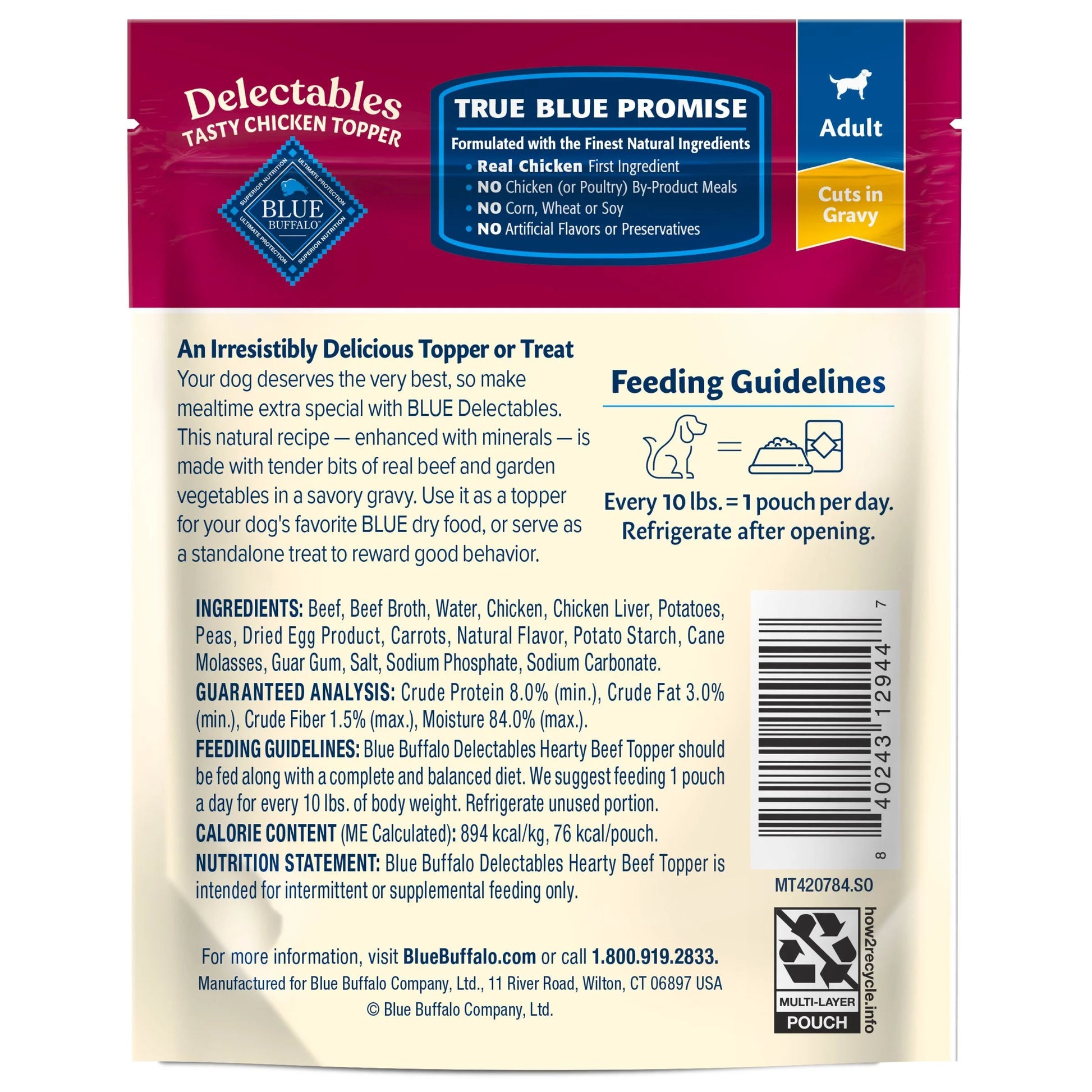 Delectables Natural Wet Dog Food Toppers, Hearty Beef, 3-Oz Pouch