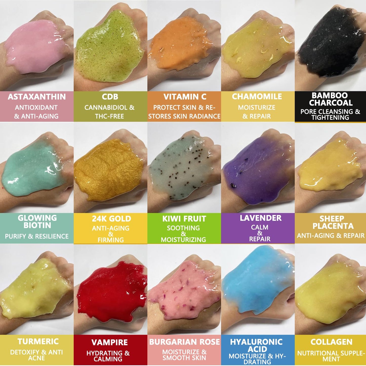 5 Jar 500G Jelly Mask Powder for Facial Professional Bundle, Beauty Spa Face Mask Skincare Product Bulk (Turmeric, Bulgarian Rose, Hyaluronic Acid, Gold, Collagen)