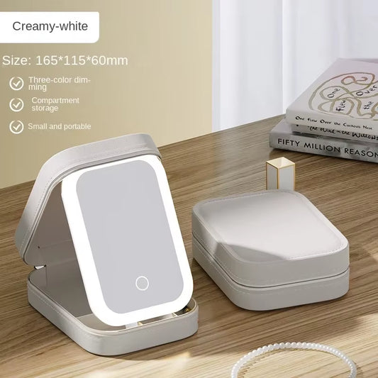 Smart LED Cosmetic Case with Mirror Travel Makeup Bag Small Cute Female Beautician Skincare Product Makeup Case for Women