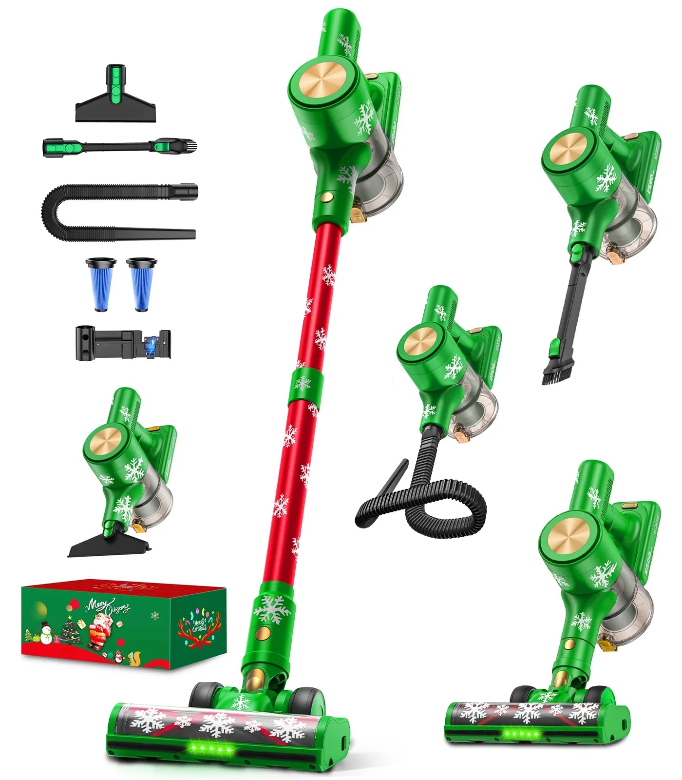 Cordless Vacuum Cleaner 46Kpa/500W/55Mins(Christmas Limited Edition), Self-Standing Lightweight Rechargeable Stick Vacuum Cleaners for Home, for Family & Pet Owners