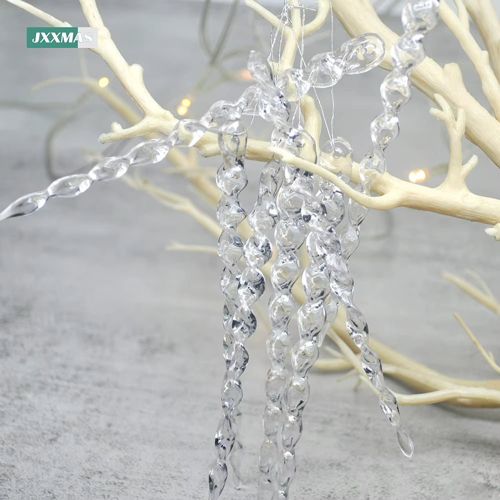 12PCS Christmas Simulation Ice Xmas Tree Pendant New Product Fake Icicle Winter Party Christmas New Year Decoration Navidad 13Cm